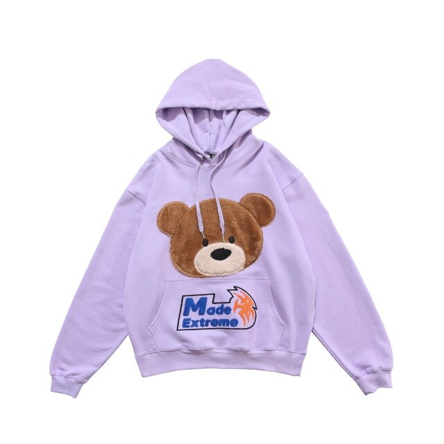 Kawaii Bear Hooded Sweatshirts Hoodies Men/women Harajuku Casual Patchwork Pullover Hoodie Hip Hop Cotton Tops