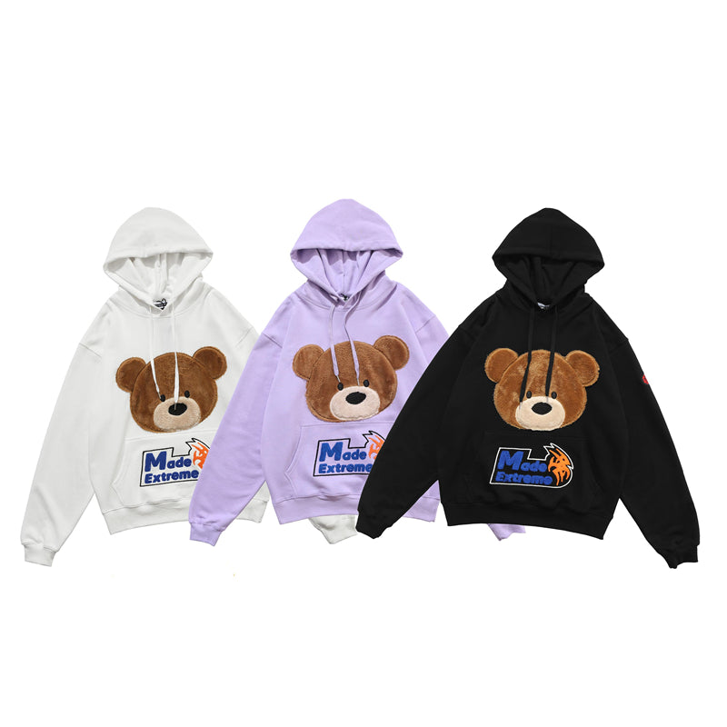 Kawaii Bear Hooded Sweatshirts Hoodies Men/women Harajuku Casual Patchwork Pullover Hoodie Hip Hop Cotton Tops